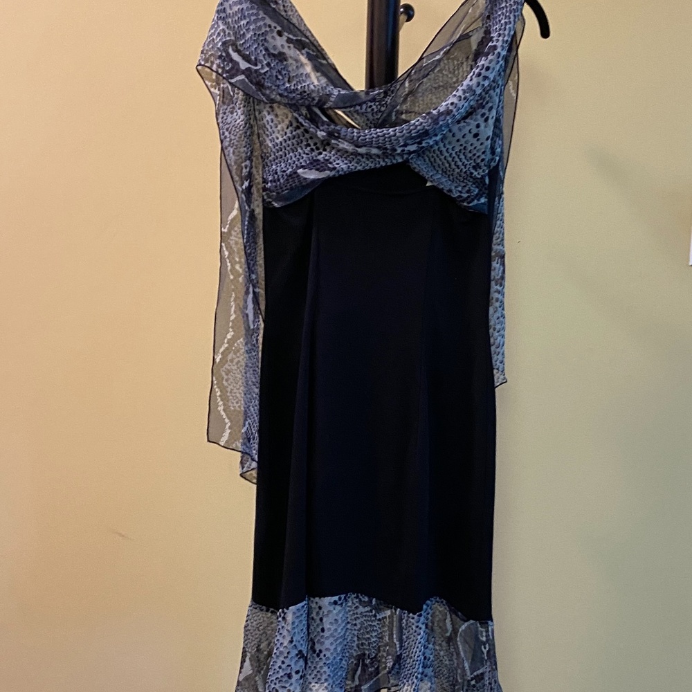 Diane Von Furstenberg NWT Black Dress with Animal Print Trim/Scarf (8)